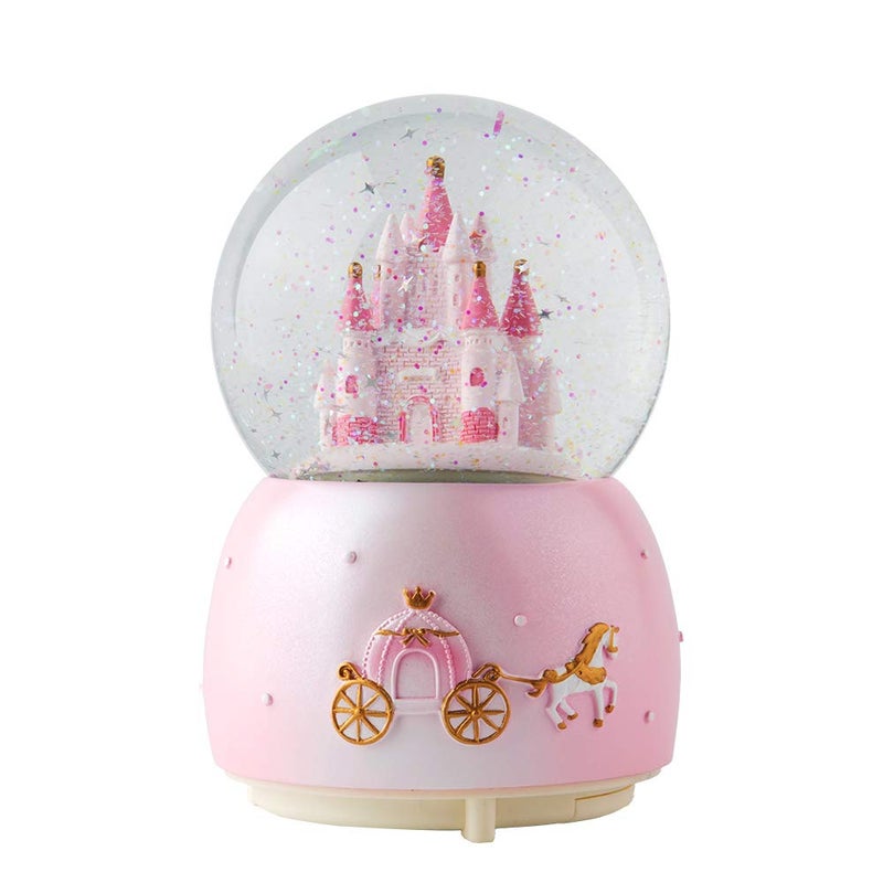 Musfunny Music Boxes Crystal Carousel Rotating Unicorn Snow Box with Colorful Changed LED Light Great Gift for Kids Girls (Castle Pink) - Image 1